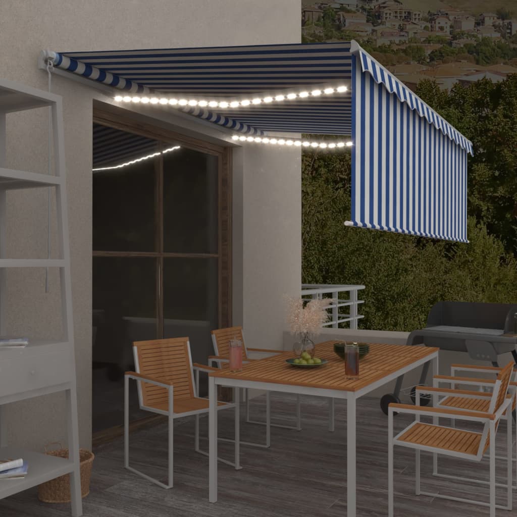 Vidaxl Luifel manuelt kan udvides med rulleblind LED 4x3 m blå hvid