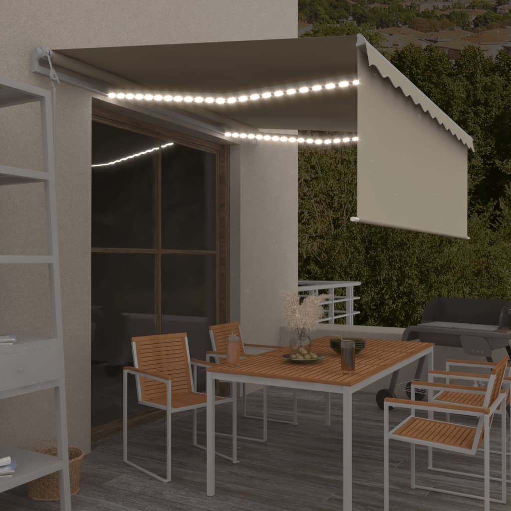 Vidaxl Luifel Automatisk med rulleblind, LED og vindsensor 4x3m creme
