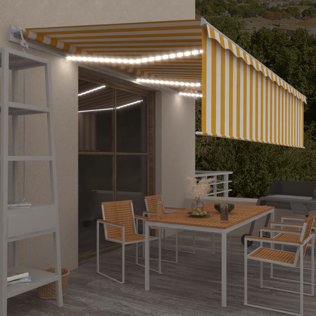 Vidaxl Luifel Automatisk rulleblind LED vindsensor 6x3 cm gul hvid