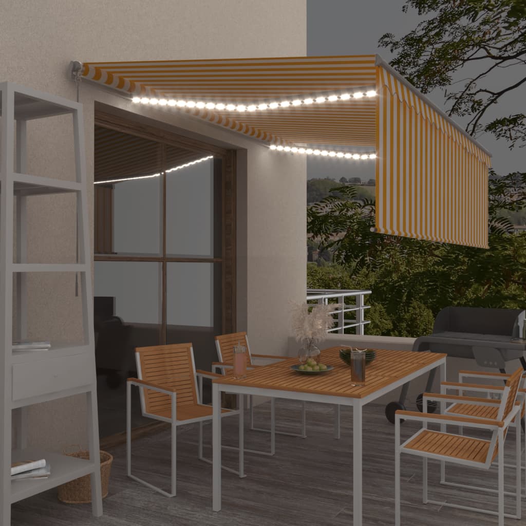 Vidaxl Luifel manuelt kan udvides med rulleblind LED 4x3 m gul hvid