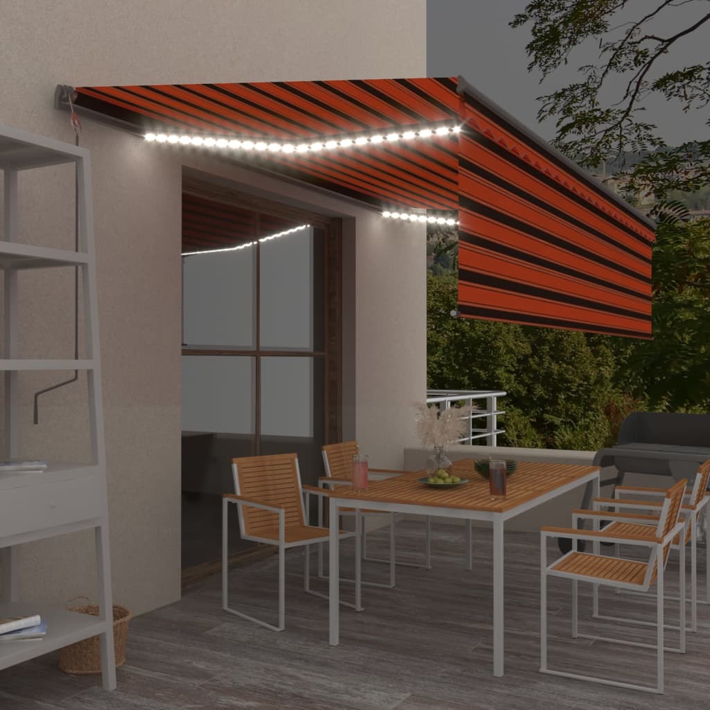 Vidaxl Luifel Automatisk rulleblind LED vindsensor 5x3 m orange brun
