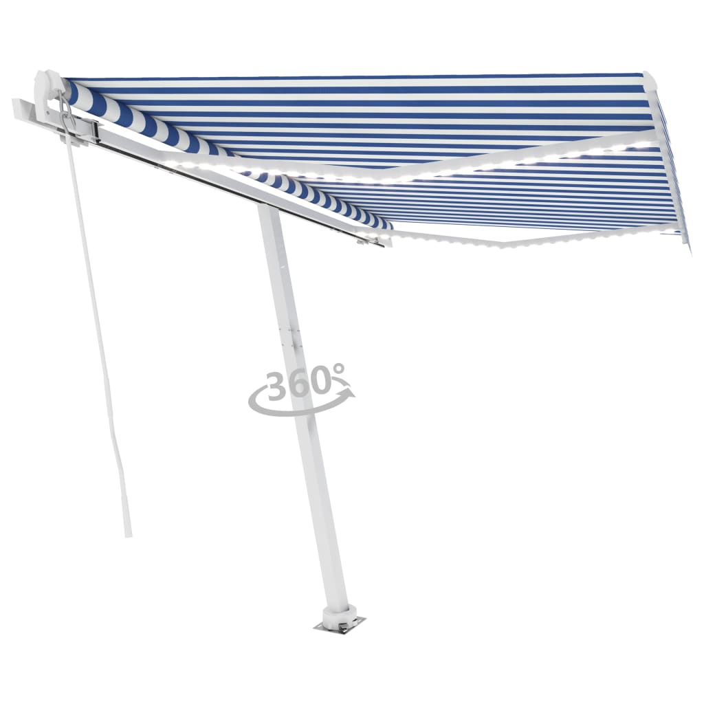 Vidaxl Luifel manuelt kan udvides med LED 300x250 cm blå og hvid