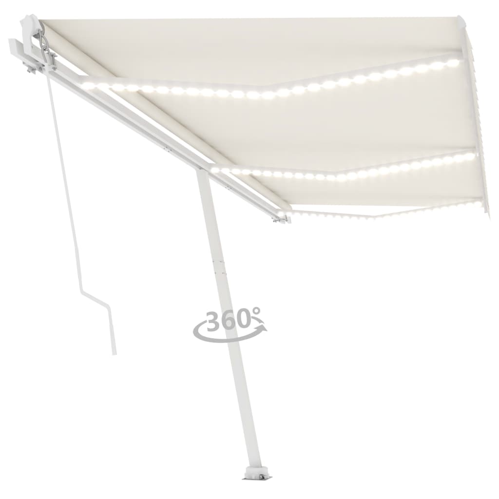 Vidaxl Luifel manuelt kan udvides med LED 600x300 cm creme -farvet