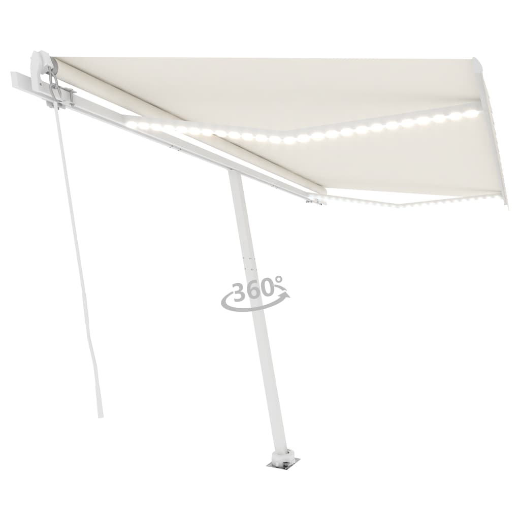 Vidaxl Luifel manuelt kan udvides med LED 400x350 cm creme -farvet