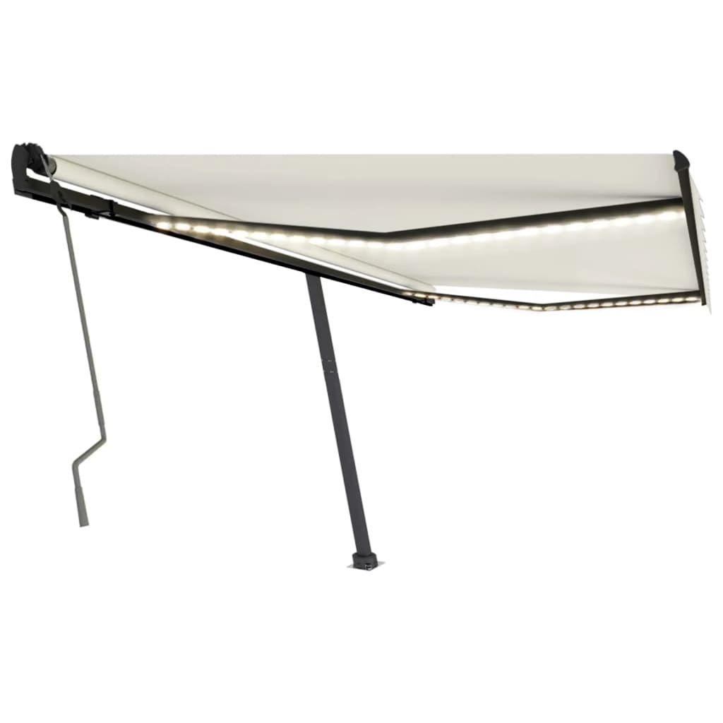 Vidaxl Luifel manuelt kan udvides med LED 450x300 cm creme -farvet
