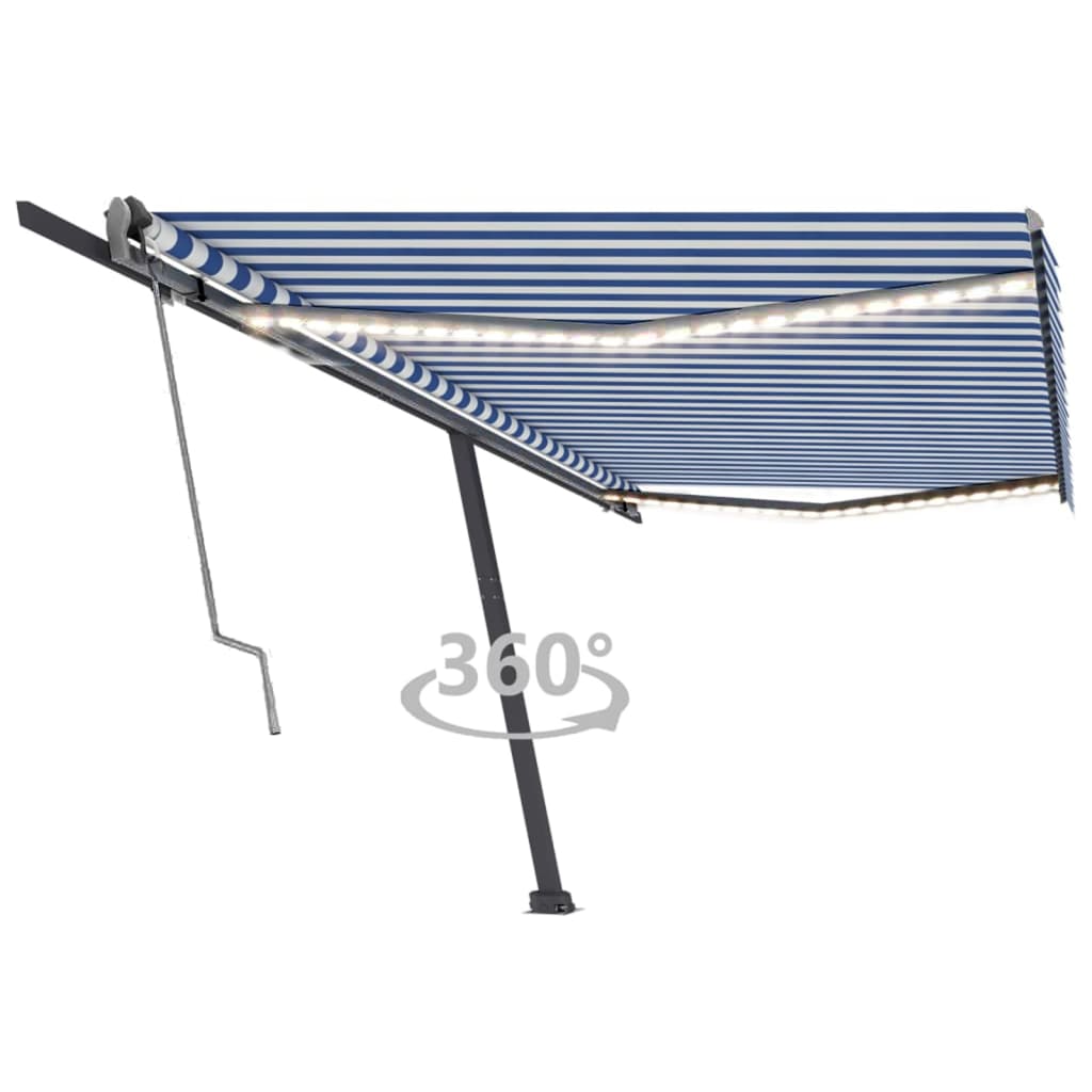 Vidaxl Luifel Automatisk med LED og vindsensor 500x300 cm blå hvid