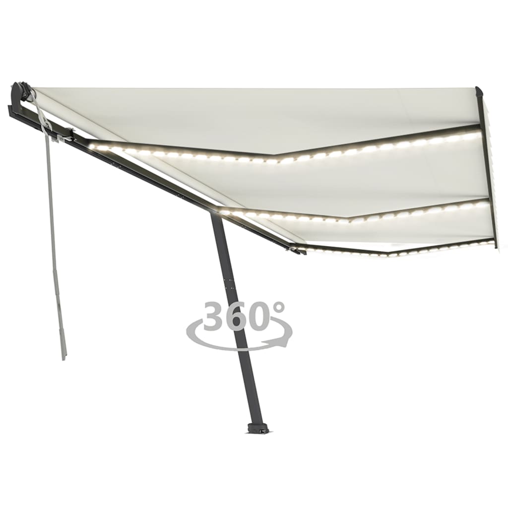 Vidaxl Luifel manuelt kan udvides med LED 600x350 cm creme -farvet