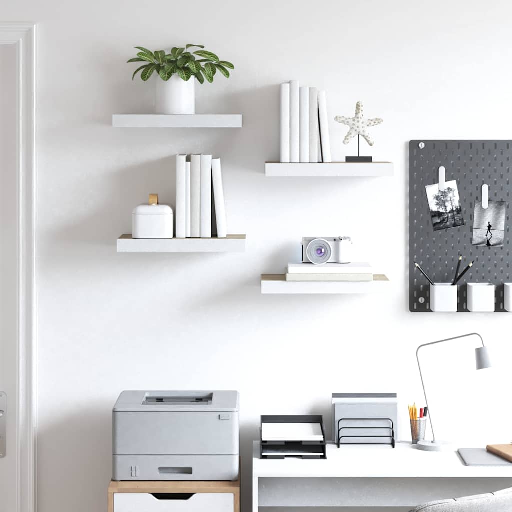 Vidaxl wandschappen zwevend 4 st 40x23x3,8 cm mdf eikenkleurig en wit
