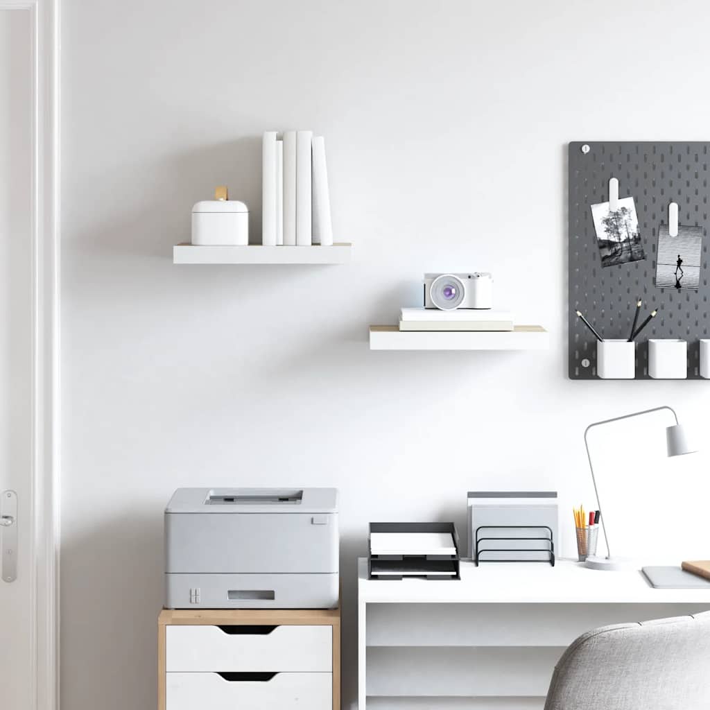 Vidaxl wandschappen zwevend 2 st 50x23x3,8 cm mdf eikenkleurig en wit