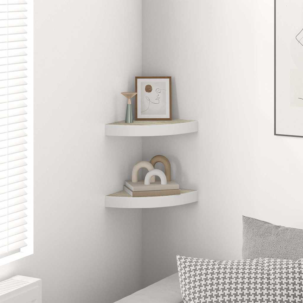 Vidaxl hoekwandschappen 2 st 25x25x3,8 cm mdf eikenkleurig en wit