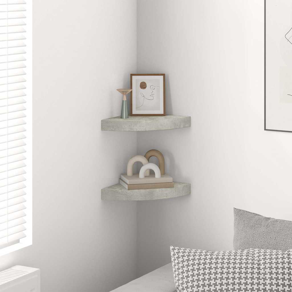 Vidaxl hoekwandschappen 2 st 25x25x3,8 cm mdf betongrijs