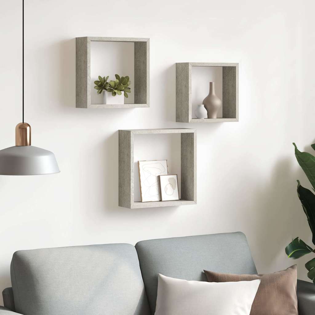 Vidaxl wandschappen kubus 3 st betongrijs