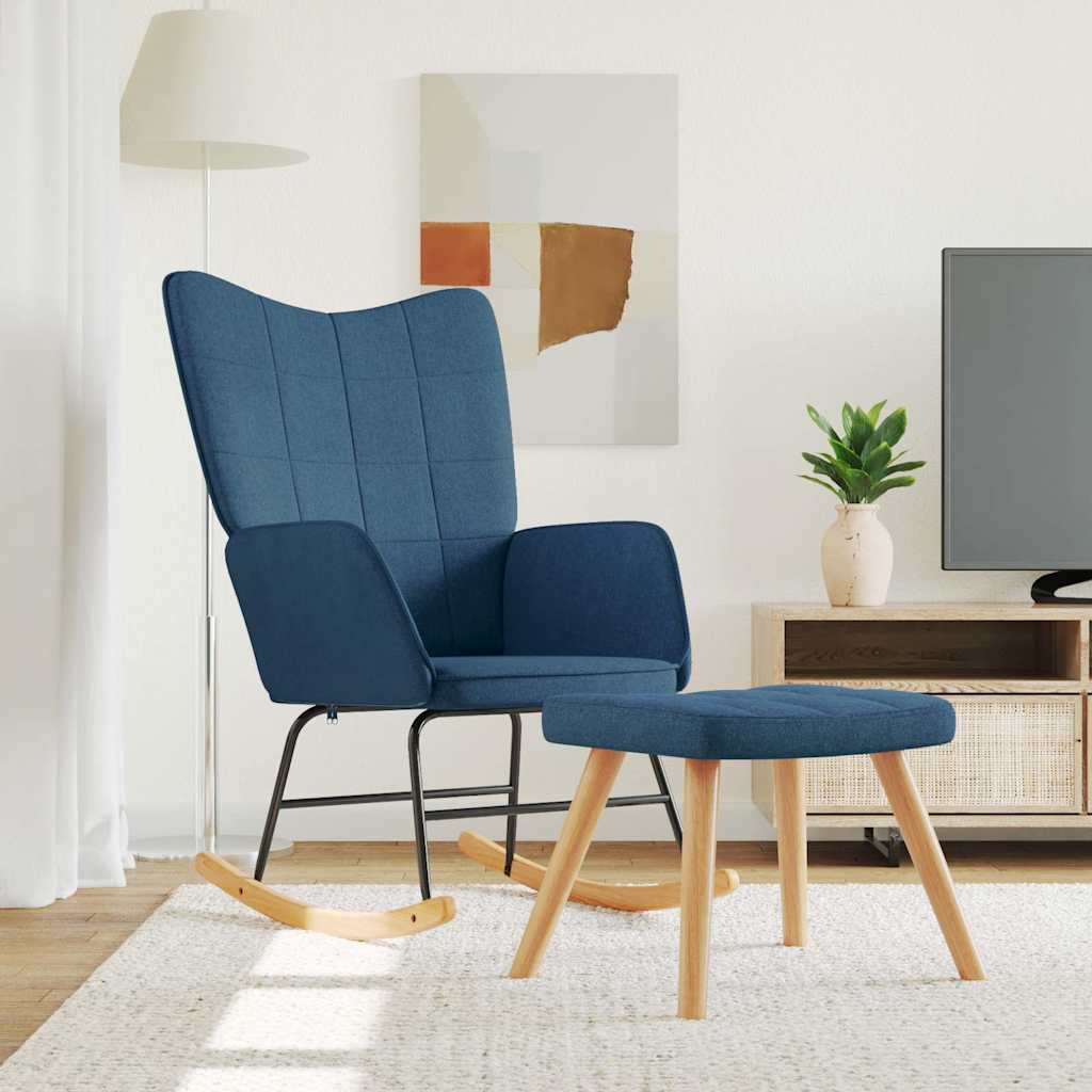 Vidaxl schommelstoel met voetenbank stof blauw