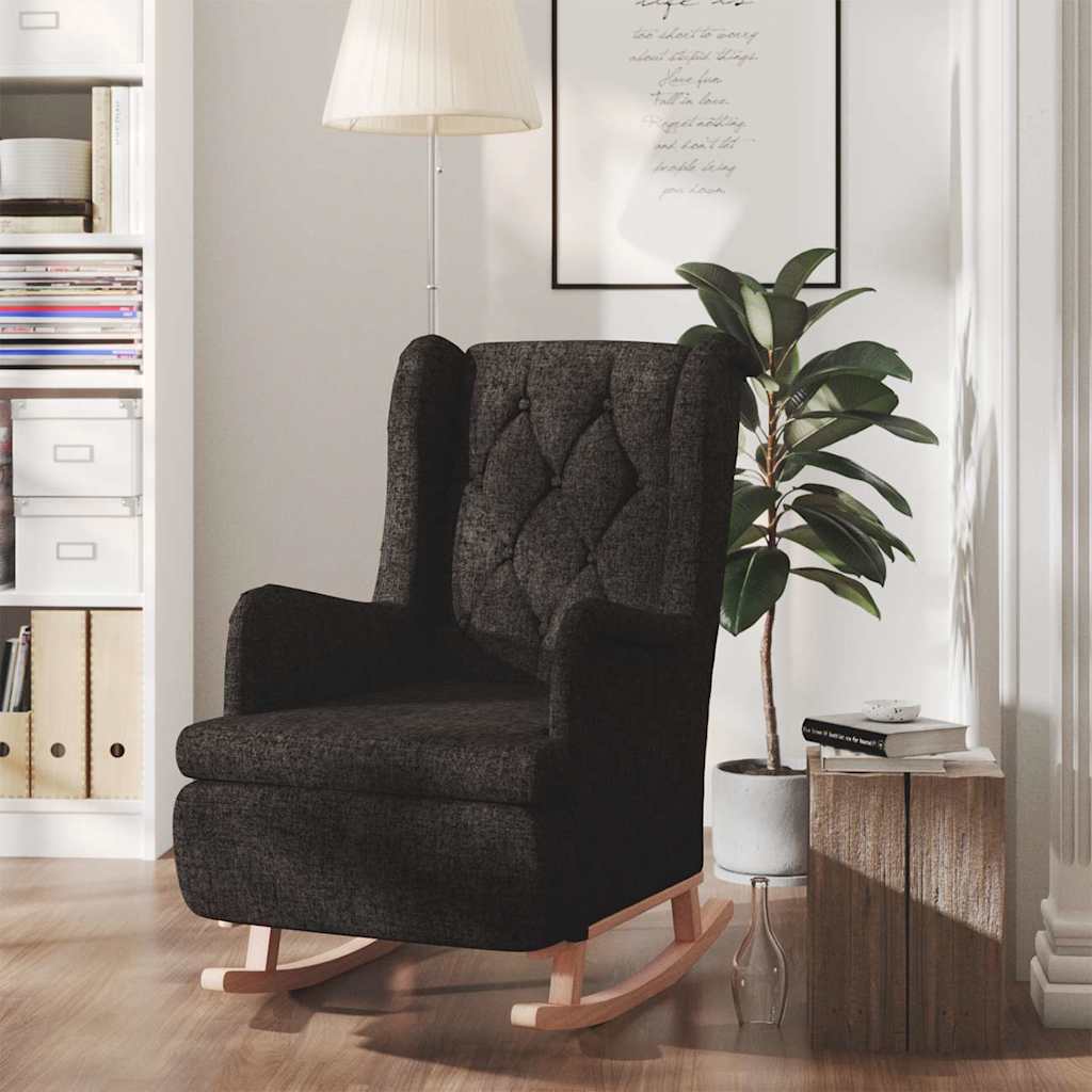Vidaxl fauteuil met massief rubberwood schommelpoten stof zwart
