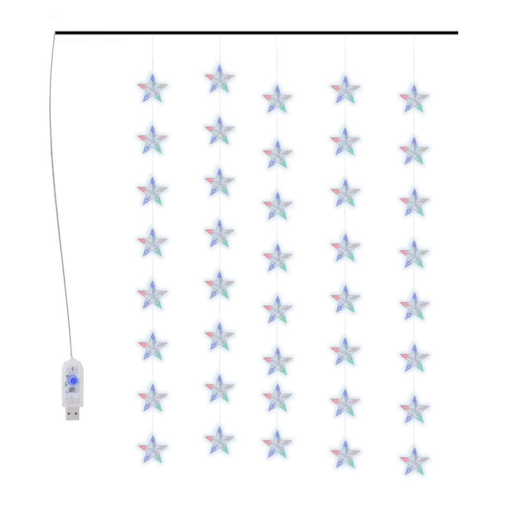 Vidaxl Light Cord Curtain Stars med 200 LED'er 8 funktioner Multi -farvet