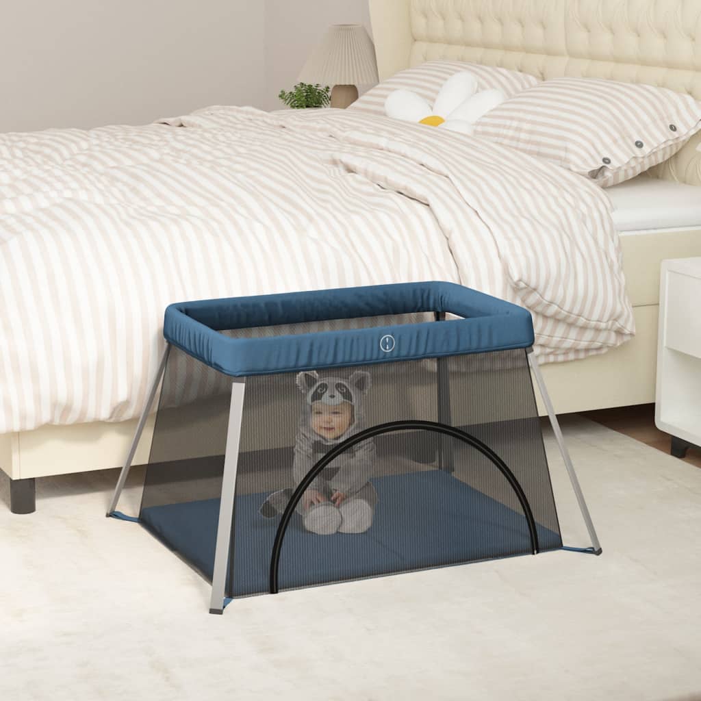 Vidaxl Baby Box med madras linned marineblå