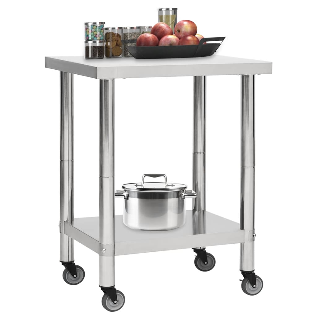 Vidaxl Kitchenwork -bord med hjul 80x45x85 cm rustfrit stål
