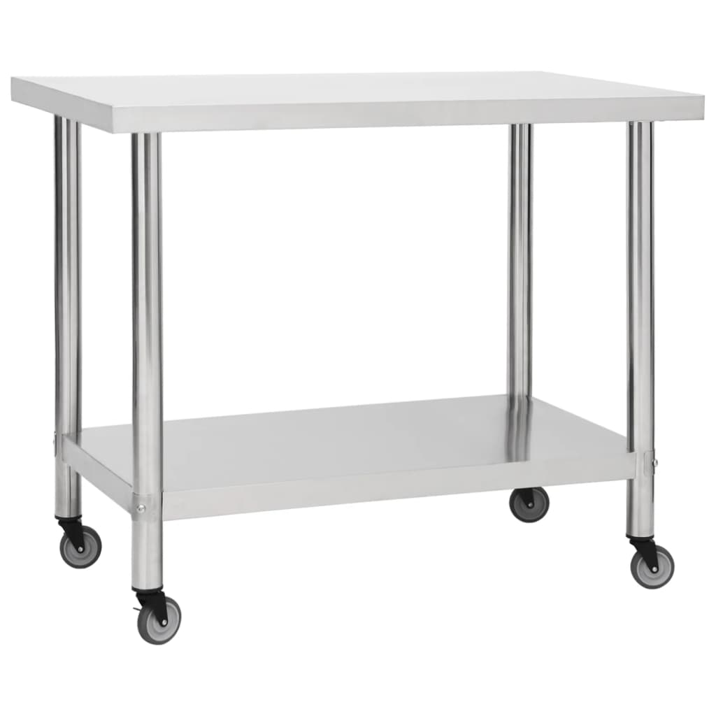 Vidaxl Kitchenwork -bord med hjul 100x45x85 cm rustfrit stål