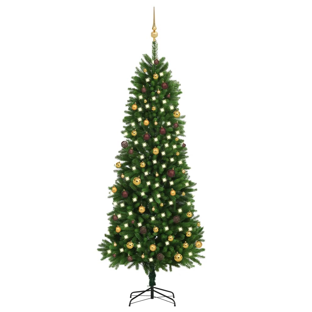 Vidaxl Kunstkerstboom med belysning og julekugler 240 cm grøn