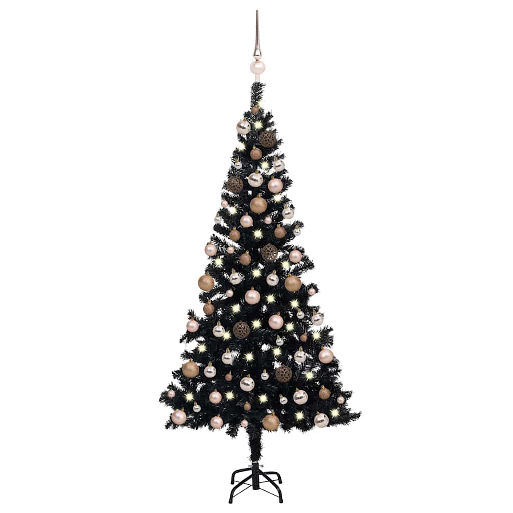 Vidaxl Kunstkerstboom med belysning og julekugler 150 cm PVC sort