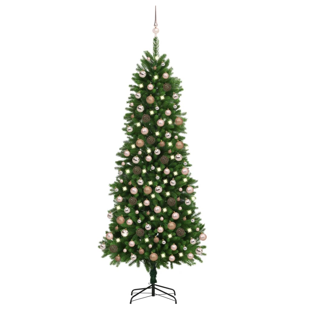 Vidaxl Kunstkerstboom med belysning og julekugler 240 cm grøn