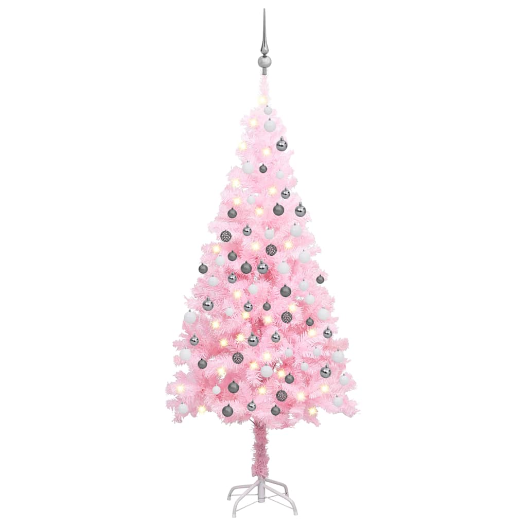 Vidaxx kunstigt juletræ med belysning og kugler 120 cm PVC pink