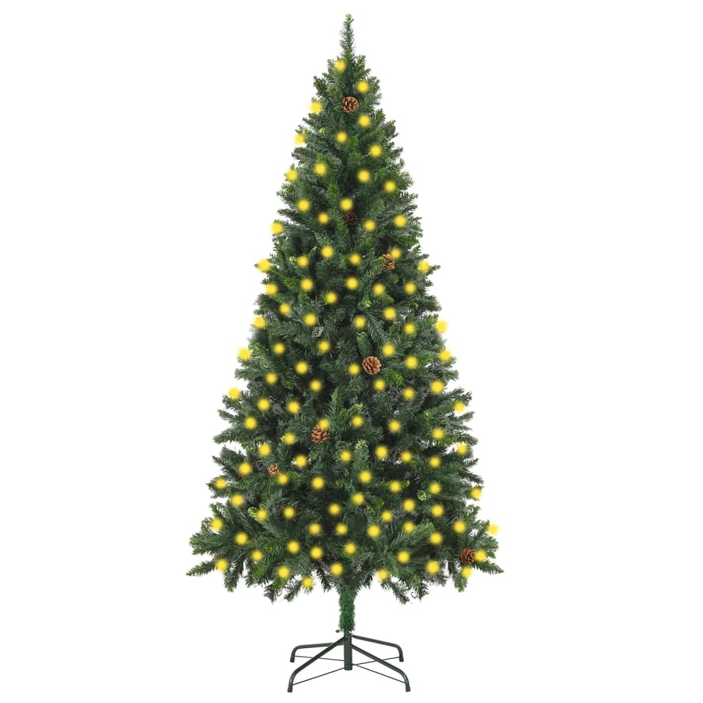 Vidaxl Kunstkerstboom med belysning og fyrretræer 210 cm grøn