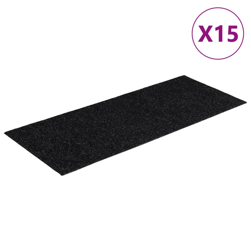 Vidaxl Stair Mats Self -fast 15 stykker 60x25 cm sort rektangulær