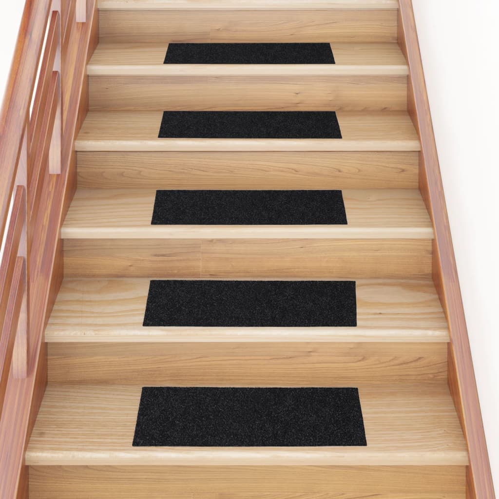 Vidaxl Stair Mats Self -fast 15 stykker 60x25 cm sort rektangulær
