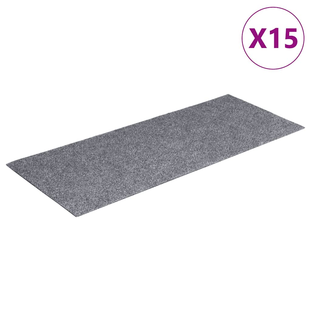 Vidaxl Stair Mats Self -fast 15 stykker 60x25 cm lysegrå rektangulær