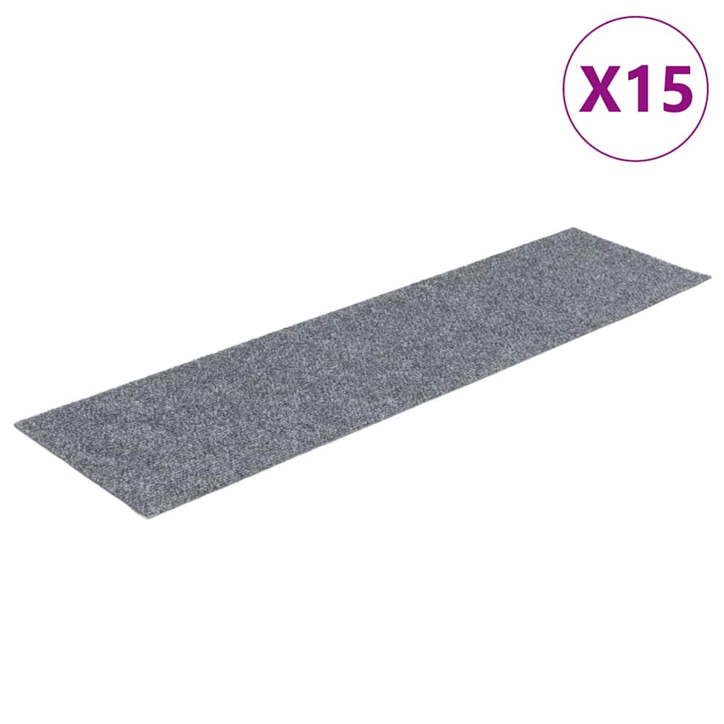 Vidaxl Stair Mats Self -fast 15 stykker 76x20 cm lysegrå rektangulær