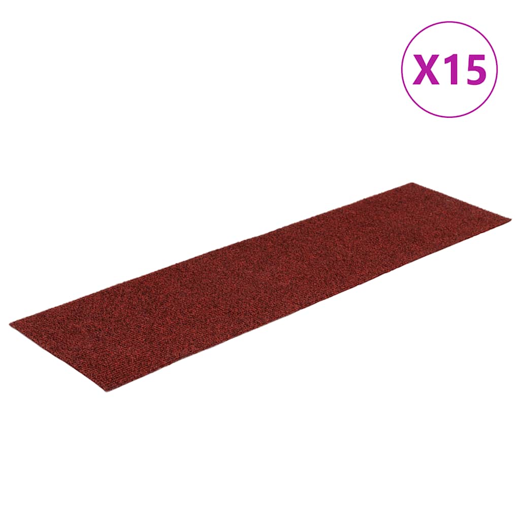 Vidaxl Stair Mats Self -fast 15 stykker 76x20 cm Bordeaux rød rektangulær
