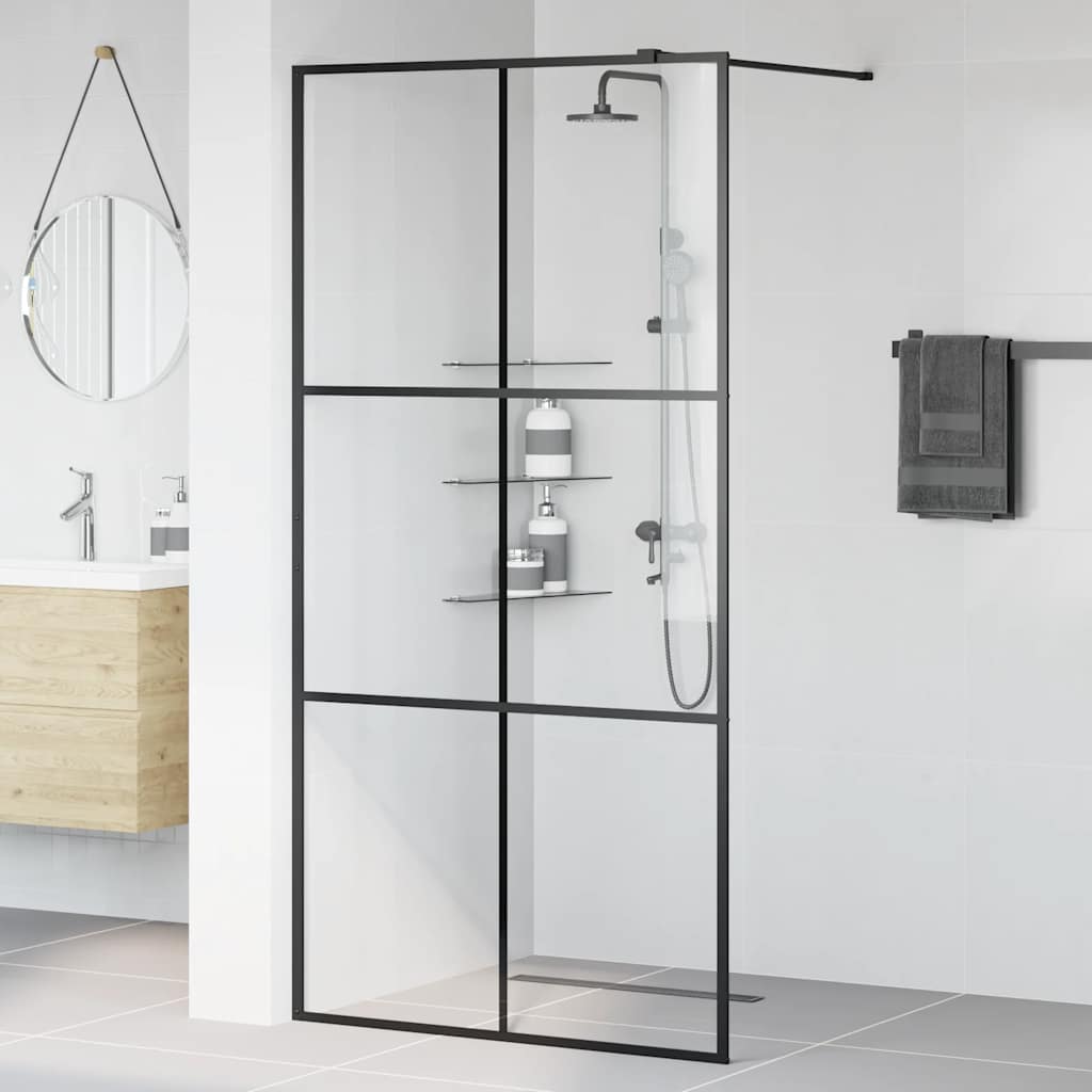 Vidaxl walk-in brusevæg 100x195 cm esg-glas gennemsigtig og sort