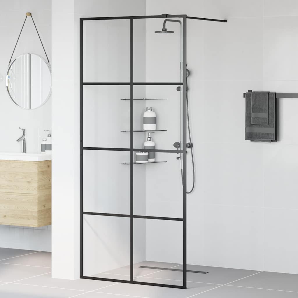 Vidaxl walk-in brusevæg 90x195 cm ESG-glas gennemsigtig og sort