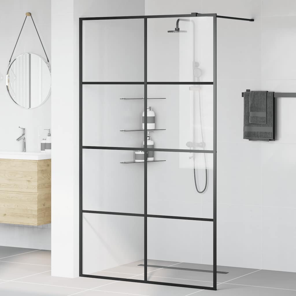 Vidaxl walk-in brusevæg 115x195 cm ESG-Glas Transparent og sort