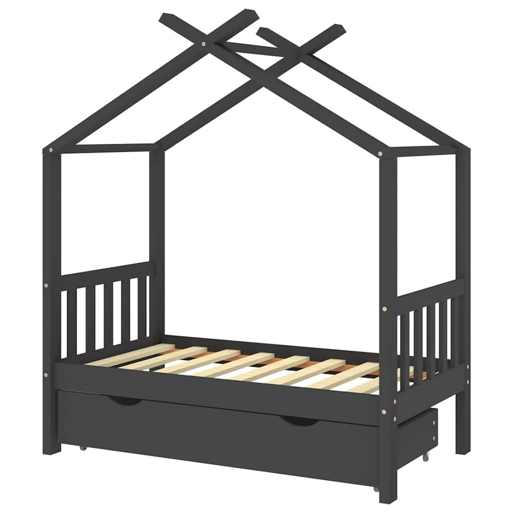Vidaxl kinderbedframe met lade grenenhout donkergrijs 70x140 cm