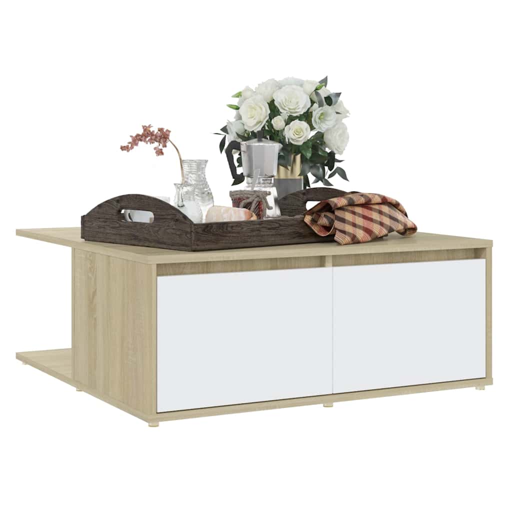 Vidaxl salontafel 80x80x31 cm bewerkt hout wit en sonoma eikenkleurig