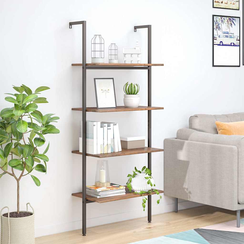 Vidaxl ladderrek met 4 schappen 64x35x152,5 cm donkerbruin en zwart