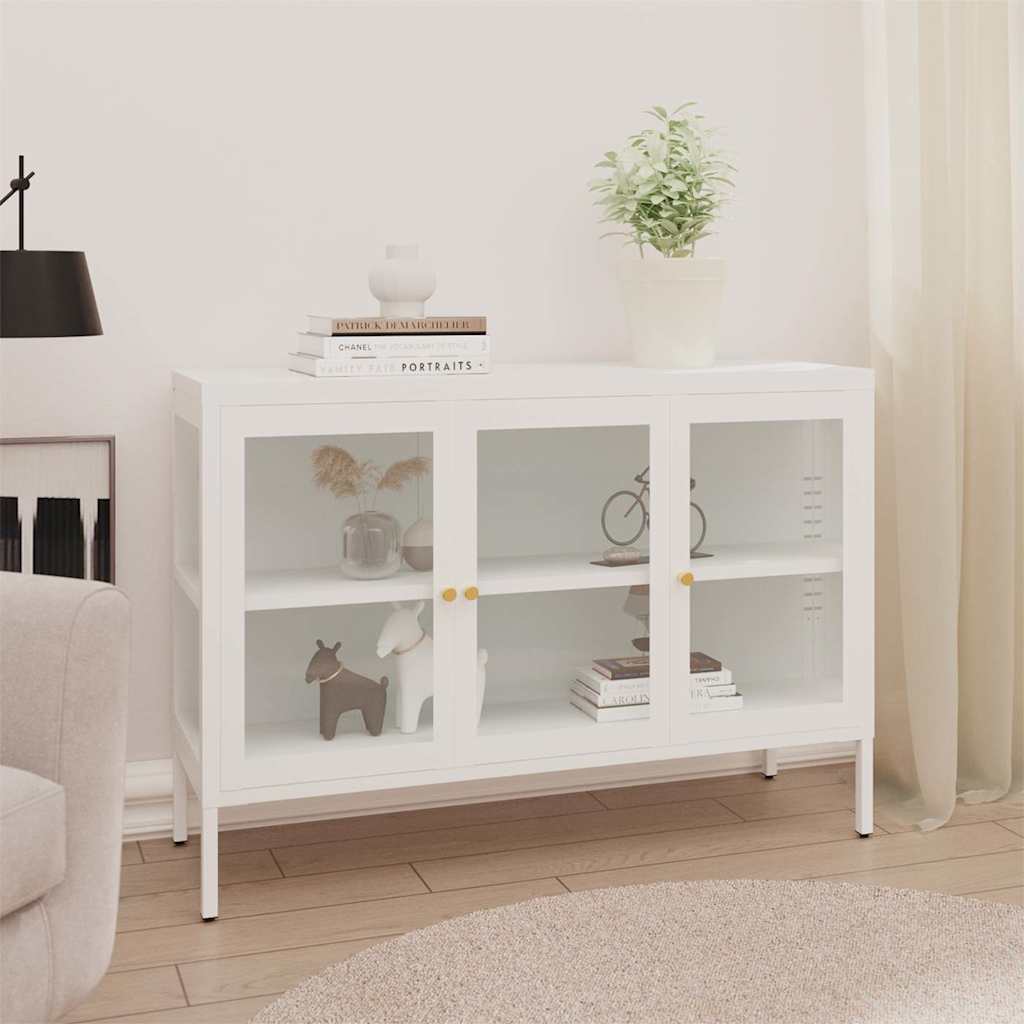 Vidaxl dressoir 105x35x70 cm staal en glas wit