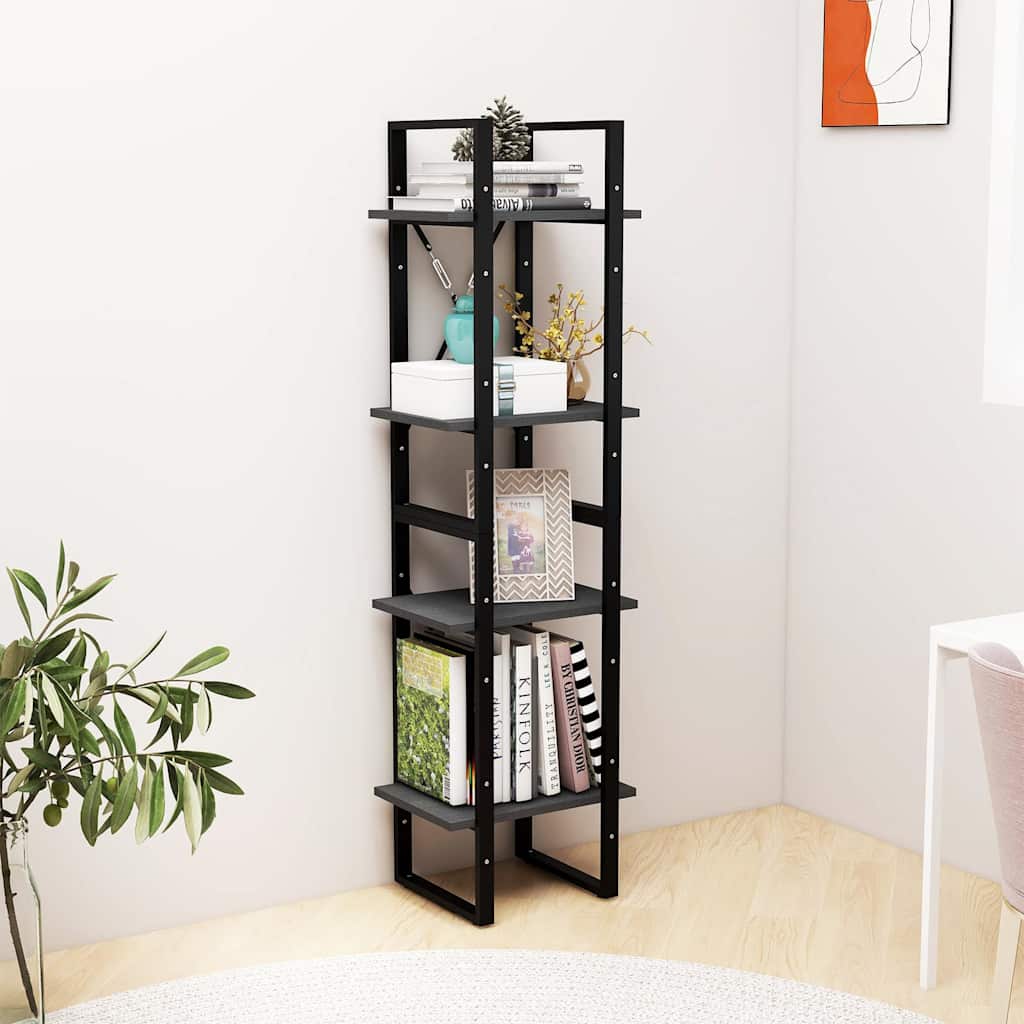 Vidaxl boekenkast met 4 schappen 40x30x140 cm massief grenenhout grijs