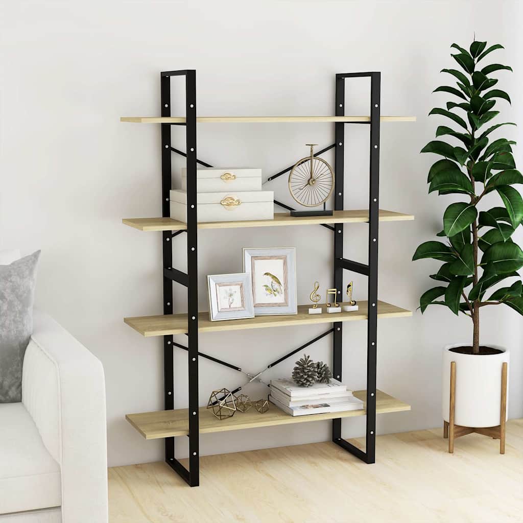 Vidaxl boekenkast 4 schappen 100x30x140 cm bewerkt hout sonoma eiken
