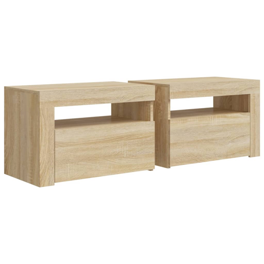 Vidaxl nachtkastjes 2 st met led-verlichting 60x35x40 cm sonoma eiken