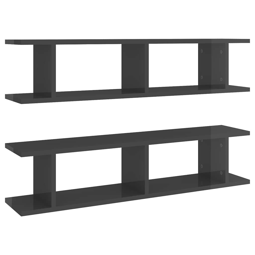 Vidaxl wandschappen 2 st 90x18x20 cm bewerkt hout hoogglans grijs