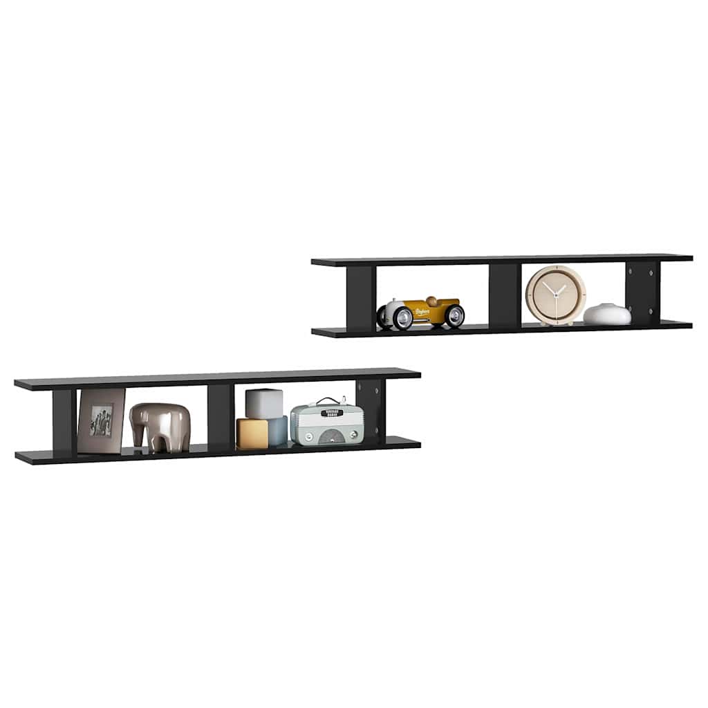 Vidaxl wandschappen 2 st 105x18x20 cm bewerkt hout zwart