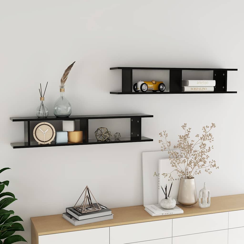 Vidaxl wandschappen 2 st 105x18x20 cm bewerkt hout zwart