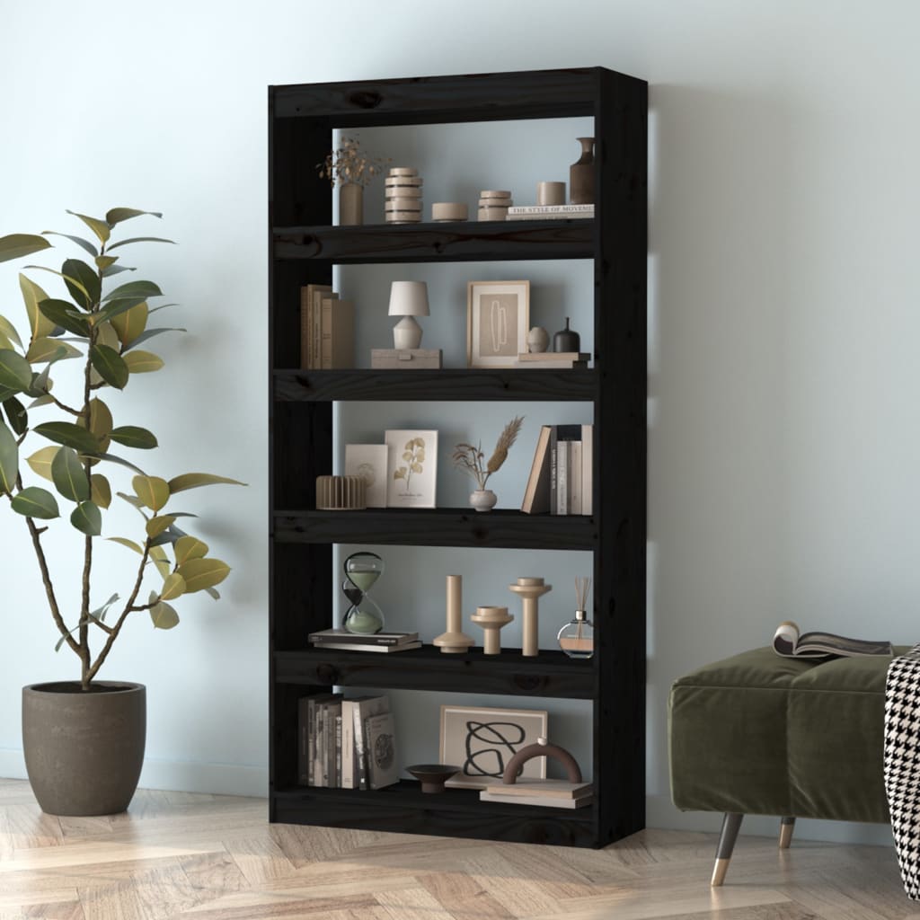 Vidaxl boekenkast kamerscherm 80x30x167,4 cm massief grenenhout zwart