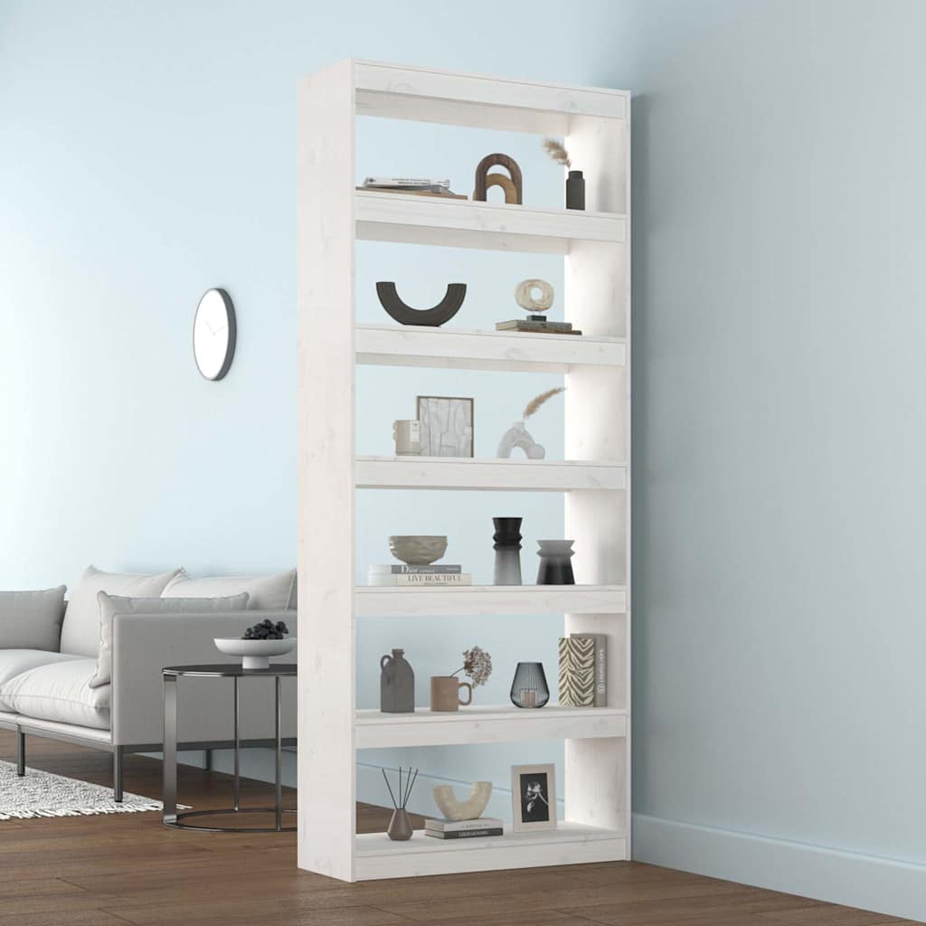 Vidaxl boekenkast kamerscherm 80x30x199,5 cm massief grenenhout wit