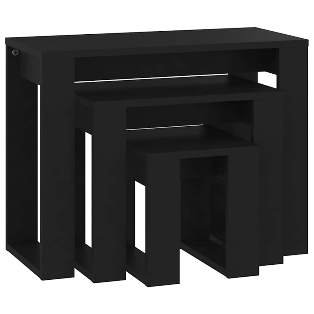 Vidaxl 3-delige tafeltjesset bewerkt hout zwart