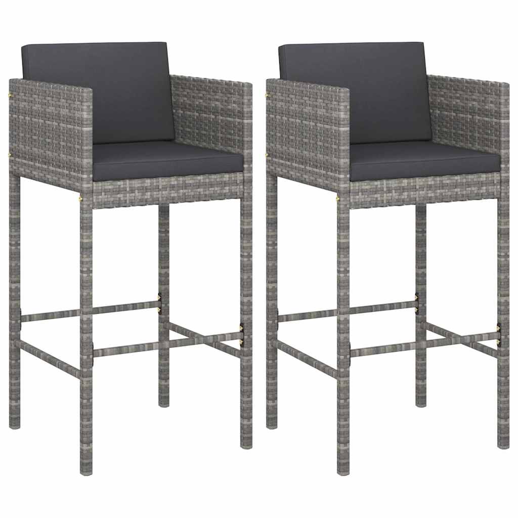 Vidaxl barkrukken 2 st met kussens poly rattan grijs