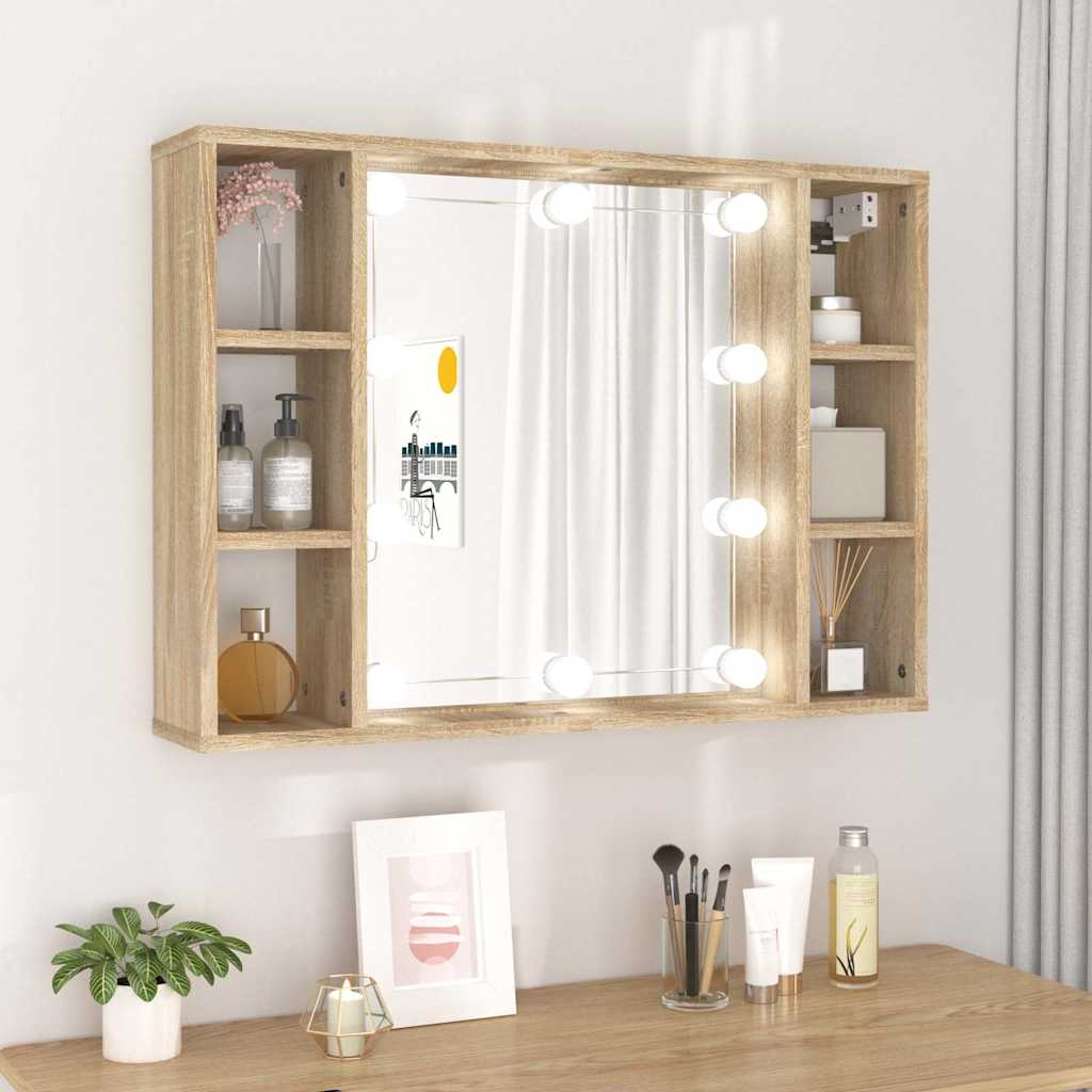 Vidaxl spiegelkast met led-verlichting 76x15x55 cm sonoma eikenkleur